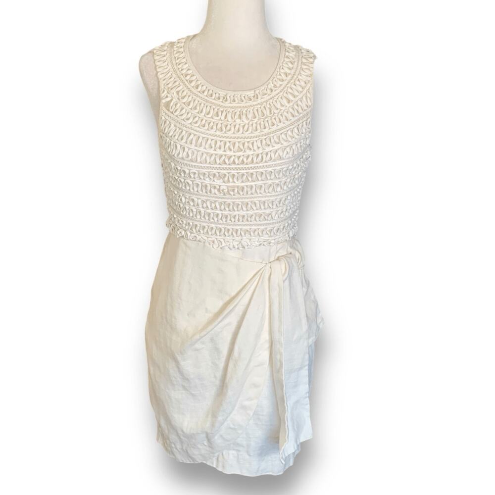 3.1 Phillip Lim Cream Linen Silk Ribbon Detail Dress Size 0 Boho Wedding - Picture 12 of 12